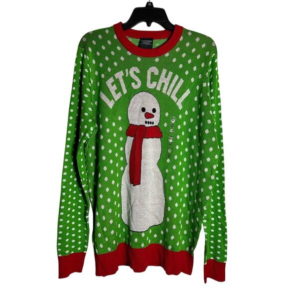BIOWORLD Christmas Sweater NWT "Let's Chill" Snowman Unisex Pullover Size LT - Picture 1 of 6